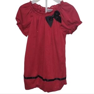 Healthtex Toddler Girls Size 3T Red Sparkling Glitter Blouse Black Accents Bow